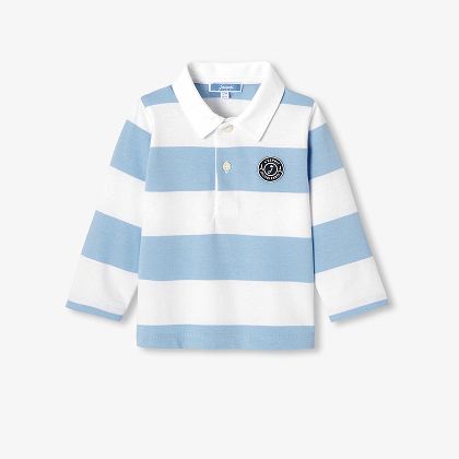 Baby boy long sleeves polo shirt- white/cloud blue