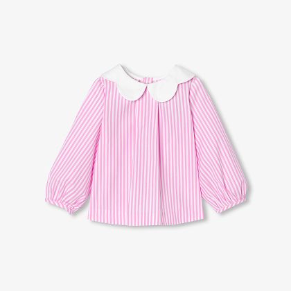Toddler girl striped poplin blouse - white/pink