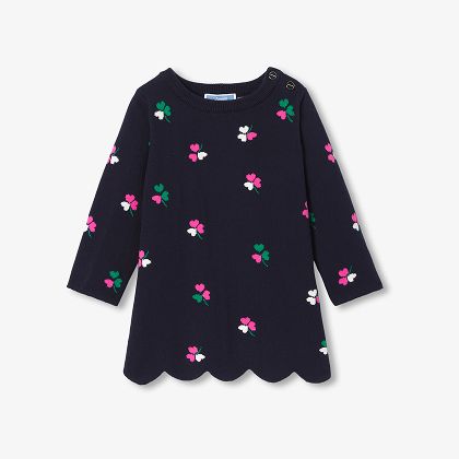 baby girl long sleeves knitted dress - navy