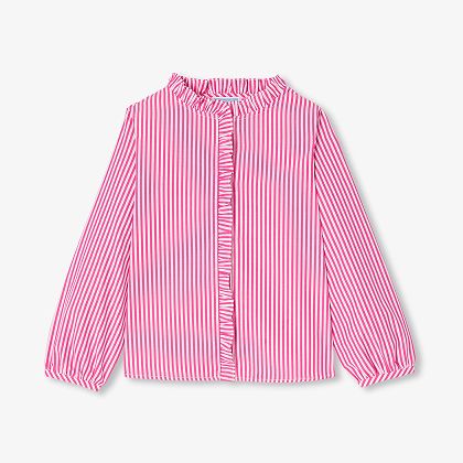 Girl striped poplin shirt - white/pink