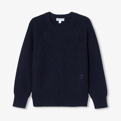 Boy cotton and wool sweater - navy