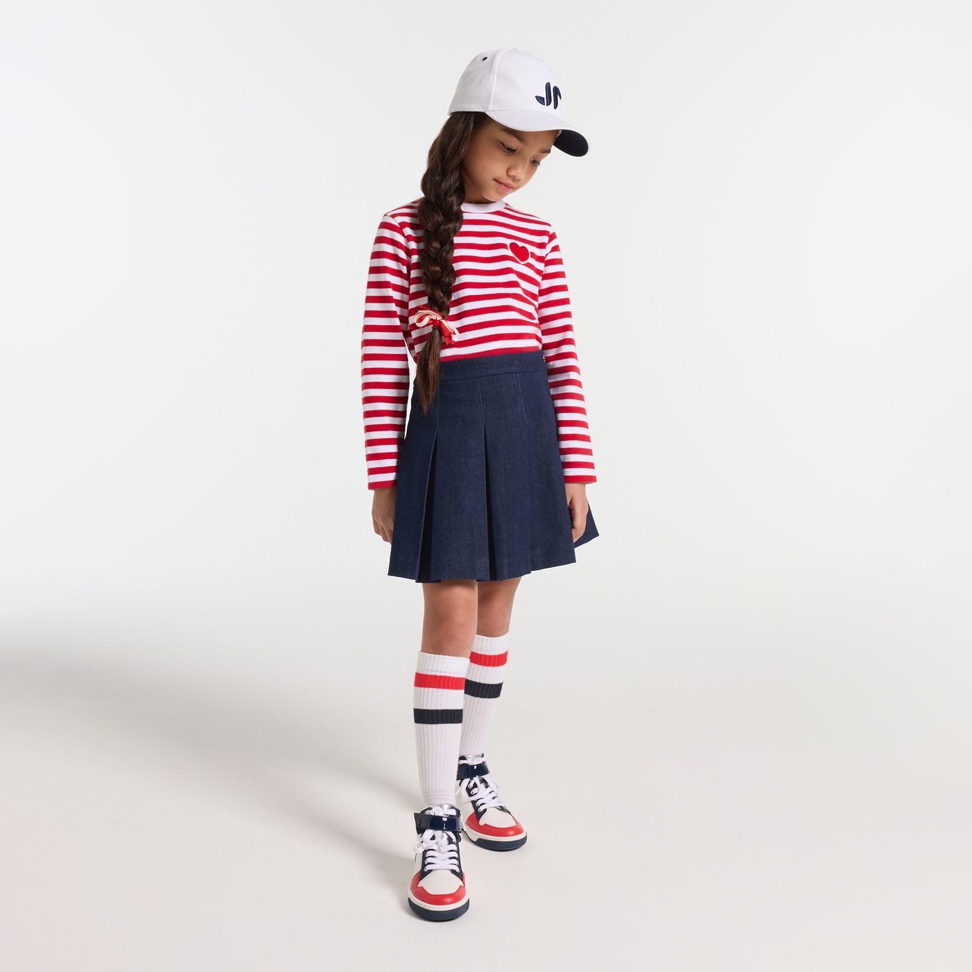 Girl pleated denim skirt Dark denim Jacadi Paris