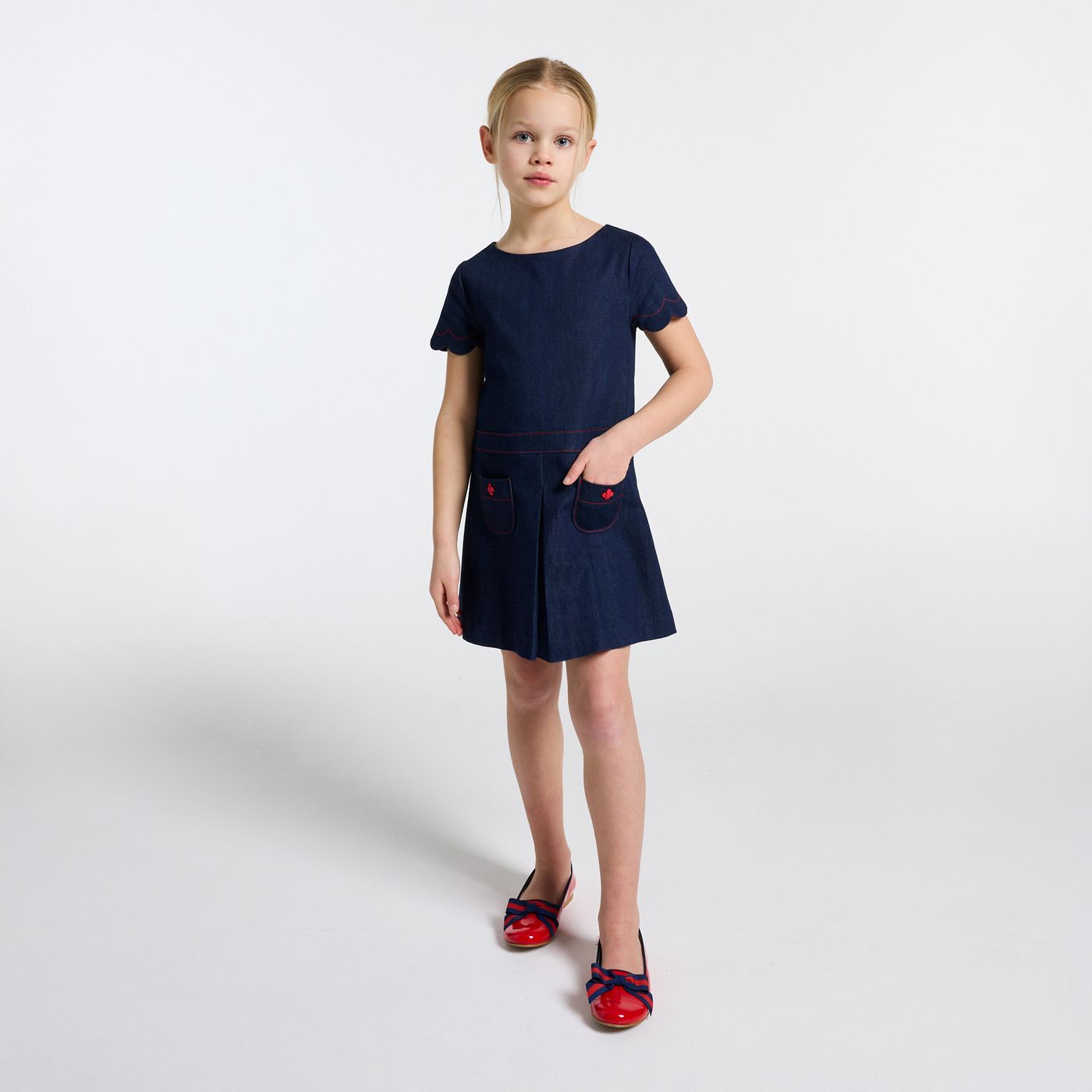 Girl raw denim dress - Dark denim | Jacadi Paris Girl raw denim dress - Dark denim | Jacadi Paris